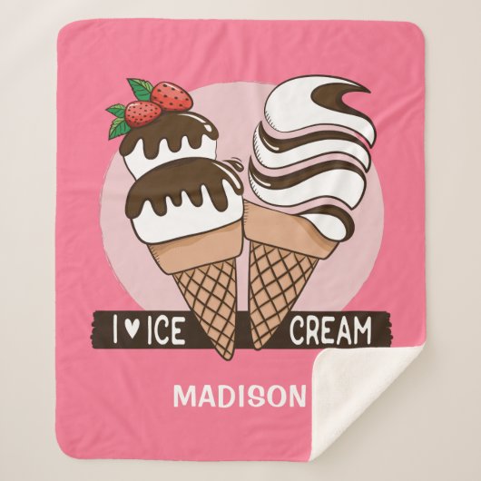 Ice Cream Lover aangepaste naam en kleurendekens Sherpa Deken (Voorkant)