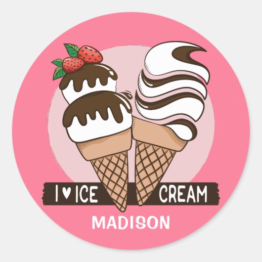 Ice Cream Lover aangepaste naam & kleur stickers (Voorkant)