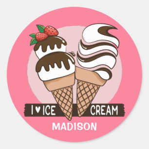Ice Cream Lover aangepaste naam & kleur stickers