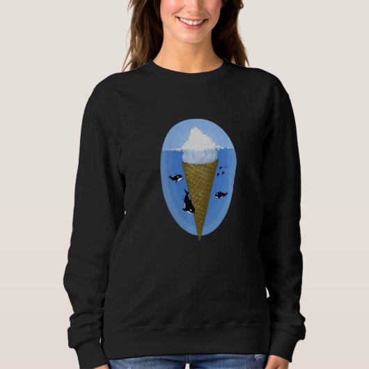 Ice Cream Lover Iceberg in Ocean Surreal Orca Whal Trui (Voorkant)