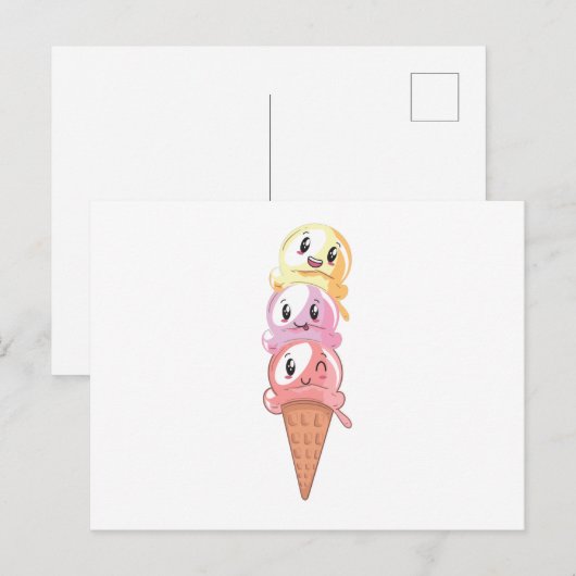 Ice Cream Lover Kawaii Waffle Ice Cream Cone Briefkaart (Voorkant / Achterkant)