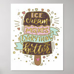 Ice Cream maakt alles beter - Lettering Folie Afdrukken<br><div class="desc">Dit prachtige poster is voorzien van de inspirerende uitspraak "Ice crème maakt alles beter" in prachtige letters, geplaatst tegen een verbluffende achtergrond van folie. Dit poster, dat op papier van hoge kwaliteit is gedrukt, is een perfecte aanvulling op het collectie van een ijsje. Het is verkrijgbaar in verschillende formaten die...</div>