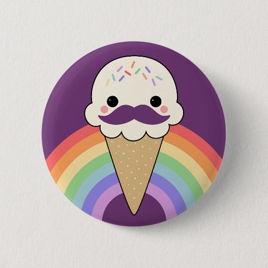 Ice Cream met Mustache Ronde Button 5,7 Cm (Voorkant)