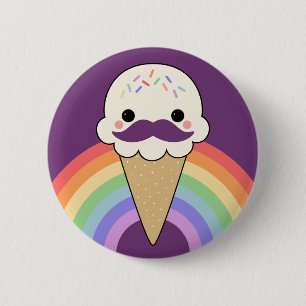 Ice Cream met Mustache Ronde Button 5,7 Cm