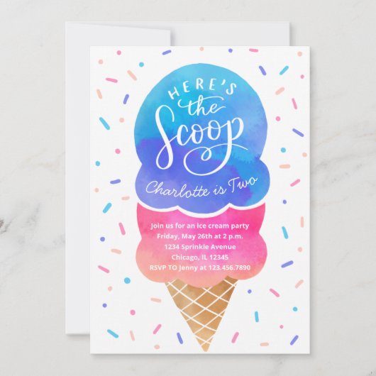 Ice Cream met sprinkelingen uitnodiging van de Bir (Voorkant)