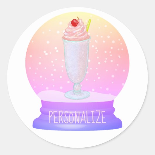 Ice cream milkshake sneeuw wereldbol ronde sticker (Voorkant)