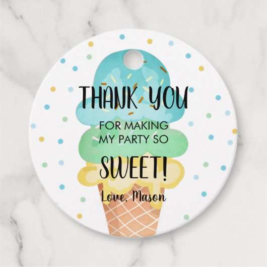 Ice Cream Mint Blue Yellow Sweet Boy Birthday Bedankjes Labels (Voorkant)