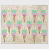 Ice Cream Mint Green Pink Ivory Metallic Sparkly Cadeaupapier (Vlak)