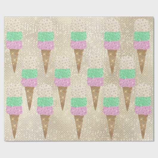 Ice Cream Mint Green Pink Ivory Metallic Sparkly Cadeaupapier (Vlak)