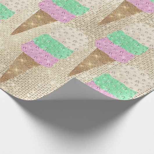 Ice Cream Mint Green Pink Ivory Metallic Sparkly Cadeaupapier (Hoek)