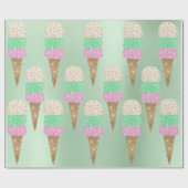 Ice Cream Mint Green Pink Metallic Summer Cadeaupapier (Vlak)