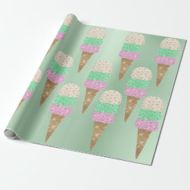 Ice Cream Mint Green Pink Metallic Summer Cadeaupapier