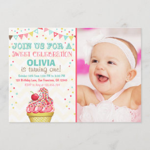 Ice Cream Mint Pink Party Verjaardagsuitnodiging Kaart