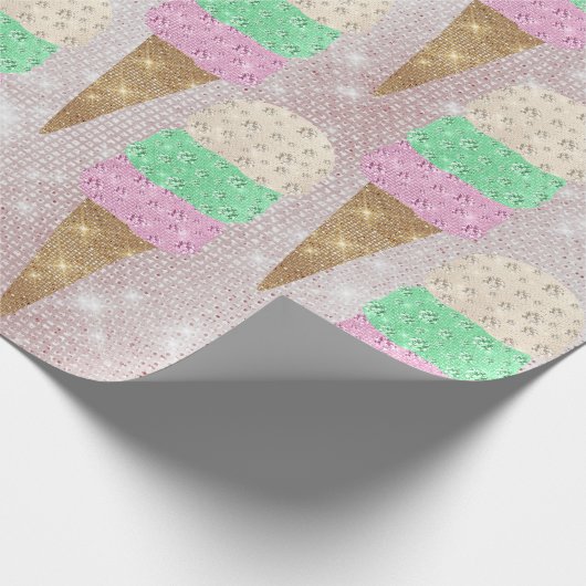 Ice Cream Mint Pink Pastel Ivory Sparkly Sweet Cadeaupapier (Hoek)
