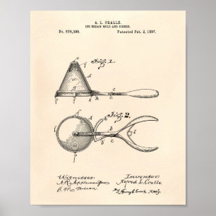Ice Cream Mold 1897 Patent Art Old Peper Poster