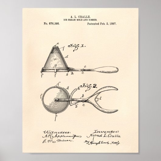 Ice Cream Mold 1897 Patent Art Old Peper Poster (Voorkant)