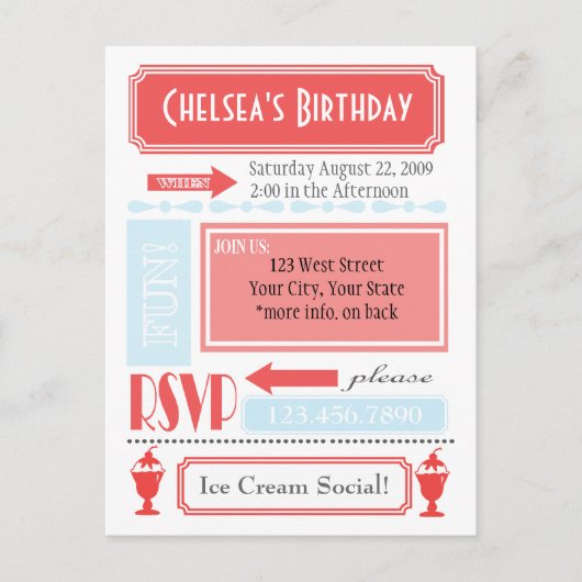 Ice Cream nodig Uitnodiging Briefkaart (Voorkant)