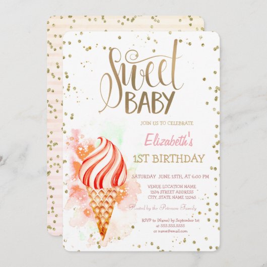 Ice Cream Paint Splash Diamonds Stripe Verjaardag Kaart (Voorkant / Achterkant)