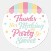 Ice Cream Parlor Awning Bedankt Verjaardagsfeest Ronde Sticker (Voorkant)