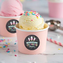 Ice Cream Parlor Chalkboard Verjaardagsfeestje Cre Ronde Sticker