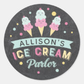 Ice Cream Parlor Chalkboard Verjaardagsfeestje Cre Ronde Sticker (Voorkant)