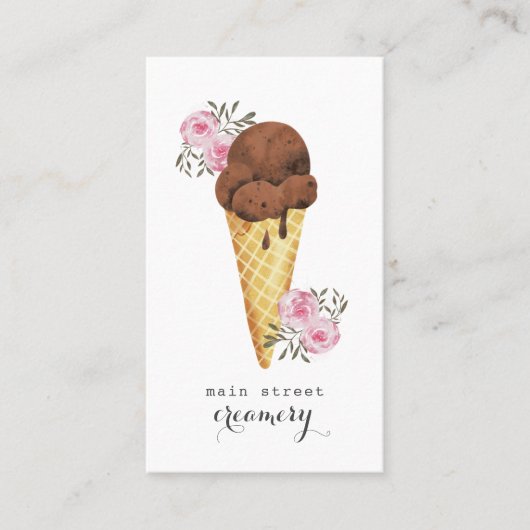 Ice Cream Parlor Creamery Waterverf Visitekaartje (Voorkant)