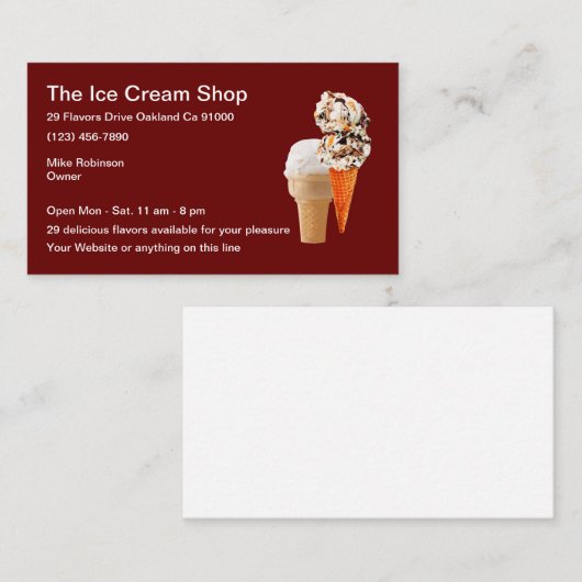 Ice Cream Parlor Eenvoudig ontwerp Visitekaartje (Voorkant / Achterkant)