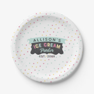 Ice Cream Parlor Fun Bold Polka Dot Birthday Party Papieren Bordje