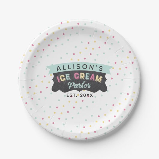 Ice Cream Parlor Fun Bold Polka Dot Birthday Party Papieren Bordje (Voorkant)