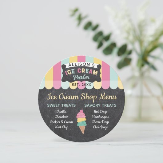 Ice Cream Parlor Fun Kids Birthday Party Menu Kaar Kaart (Staand voorkant)