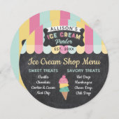 Ice Cream Parlor Fun Kids Birthday Party Menu Kaar Kaart (Voorkant / Achterkant)