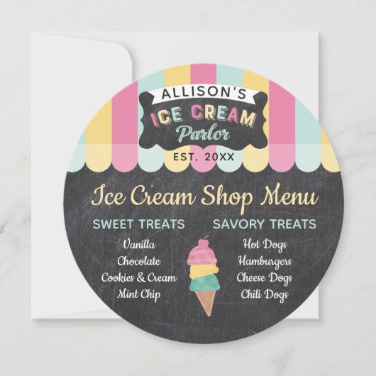 Ice Cream Parlor Fun Kids Birthday Party Menu Kaar Kaart (Voorkant)