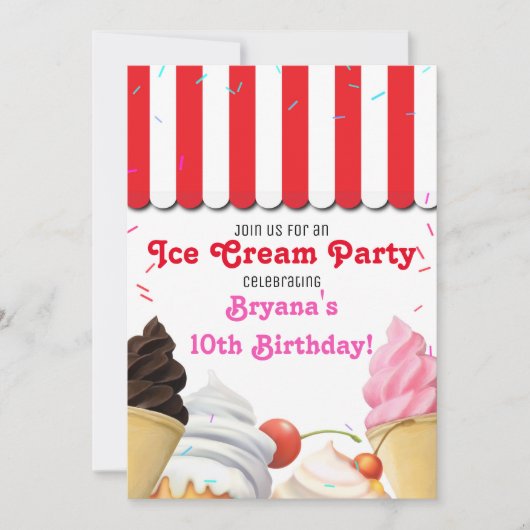Ice Cream Parlor Party Verjaardagsfeest in het roo Kaart (Voorkant)