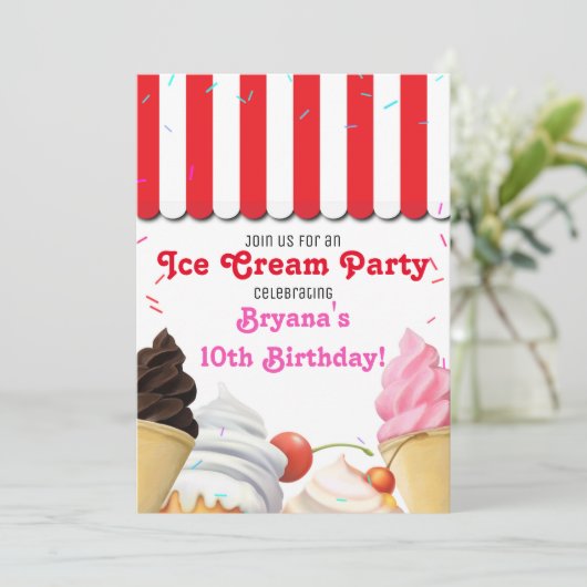 Ice Cream Parlor Party Verjaardagsfeest in het roo Kaart (Staand voorkant)