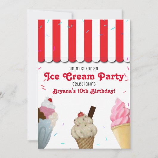 Ice Cream Parlor Party verjaardagsfeest rood Kaart (Voorkant)