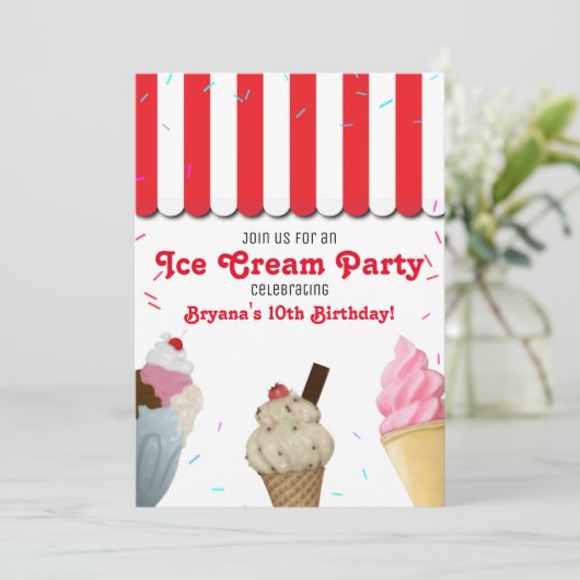Ice Cream Parlor Party verjaardagsfeest rood Kaart (Staand voorkant)
