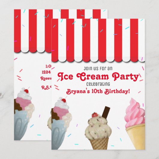 Ice Cream Parlor Party verjaardagsfeest rood Kaart (Voorkant / Achterkant)