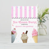 Ice Cream Parlor Party Verjaardagsviering Roze I Kaart (Staand voorkant)