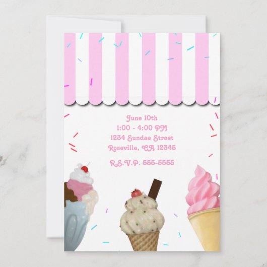 Ice Cream Parlor Party Verjaardagsviering Roze I Kaart (Achterkant)
