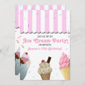 Ice Cream Parlor Party Verjaardagsviering Roze I Kaart (Voorkant / Achterkant)