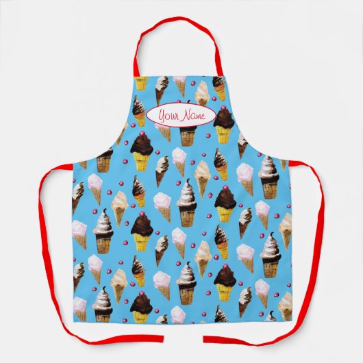 Ice Cream Parlor Retro Sky Blue Apron Schort (Voorkant)
