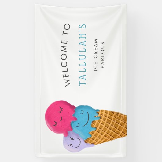 Ice Cream Parlor Verjaardagsfeestje Welkom Spandoek (Verticaal)