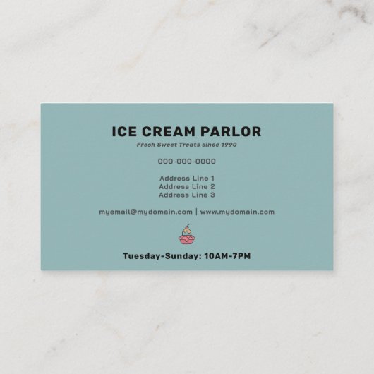 Ice Cream Parlor  Visitekaartje (Achterkant)