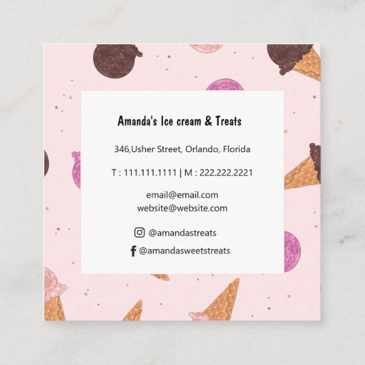 Ice Cream Parlor Winkelroze Visitekaartje (Achterkant)