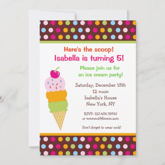 Ice Cream Party Birthday Invitation icecream Kaart (Voorkant)