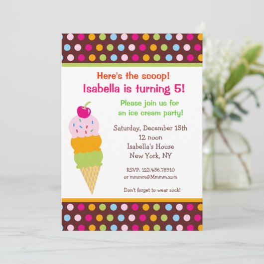 Ice Cream Party Birthday Invitation icecream Kaart (Staand voorkant)