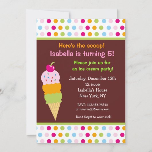 Ice Cream Party Birthday Invitation icecream Kaart (Voorkant)