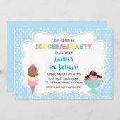 Ice Cream Party Birthday Invitation Kaart (Voorkant / Achterkant)