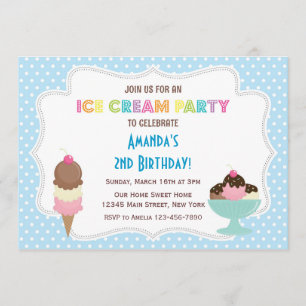 Ice Cream Party Birthday Invitation Kaart