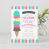 Ice Cream party Birthday Invitation Kaart (Staand voorkant)